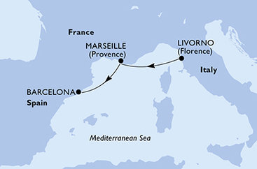 Itálie, Francie, Španělsko z Livorna na lodi MSC Grandiosa