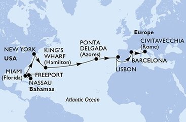 USA, Bahamy, Bermudy, Portugalsko, Španělsko, Itálie z Miami na lodi MSC Divina