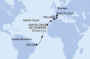 Španělsko, Brazílie z Barcelony na lodi MSC Armonia