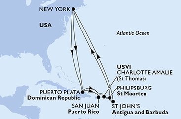 USA, Dominikánská republika, Svatý Martin, Antigua a Barbuda z New Yorku na lodi MSC Meraviglia