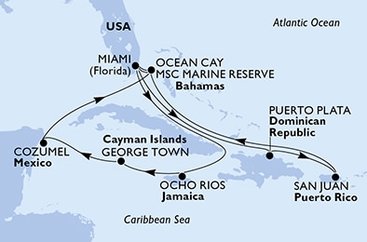 USA, Jamajka, Kajmanské ostrovy, Mexiko, Bahamy, Dominikánská republika z Miami na lodi MSC Seascape