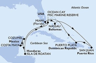 USA, Mexiko, Honduras, Bahamy, Dominikánská republika z Miami na lodi MSC Seaside