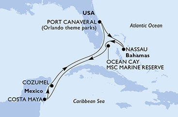 USA, Bahamy, Mexiko z Port Canaveralu na lodi MSC Seashore