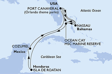 USA, Bahamy, Honduras, Mexiko z Port Canaveralu na lodi MSC Seashore