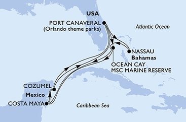 USA, Bahamy, Mexiko z Port Canaveralu na lodi MSC Seashore