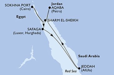 Egypt, Saúdská Arábie, Jordánsko ze Safagy na lodi MSC Musica