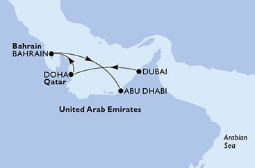 Spojené arabské emiráty, Katar, Bahrajn z Dubaje na lodi MSC Euribia
