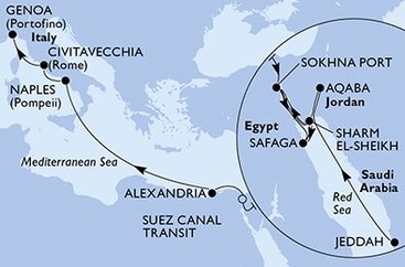 Saúdská Arábie, Jordánsko, Egypt, Itálie na lodi MSC Musica