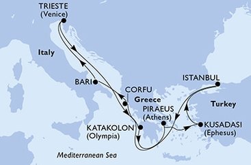 Itálie, Řecko, Turecko z Bari na lodi MSC Fantasia