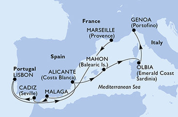 Francie, Španělsko, Portugalsko, Itálie z Marseille na lodi MSC Musica