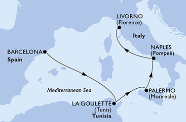 Španělsko, Tunisko, Itálie z Barcelony na lodi MSC Seaside