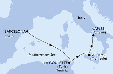 Španělsko, Tunisko, Itálie z Barcelony na lodi MSC Seaside