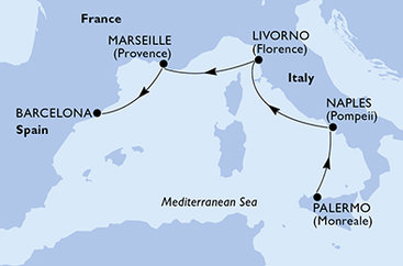 Itálie, Francie, Španělsko z Palerma na lodi MSC Seaside