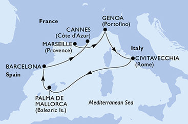 Francie, Itálie, Španělsko z Marseille na lodi MSC Seaview