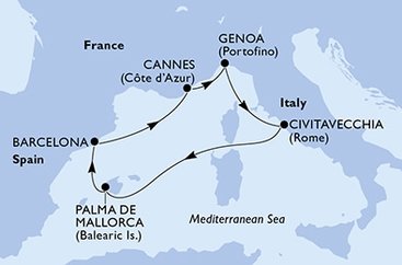 Itálie, Španělsko, Francie z Janova na lodi MSC Seaview