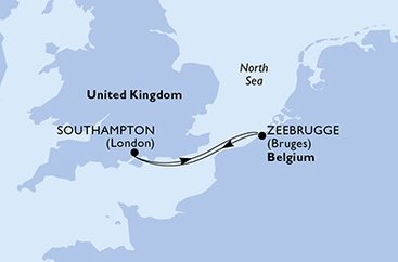 Velká Británie, Belgie ze Southamptonu na lodi MSC Virtuosa