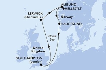 Velká Británie, Norsko ze Southamptonu na lodi MSC Virtuosa