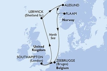 Velká Británie, Norsko, Belgie ze Southamptonu na lodi MSC Virtuosa