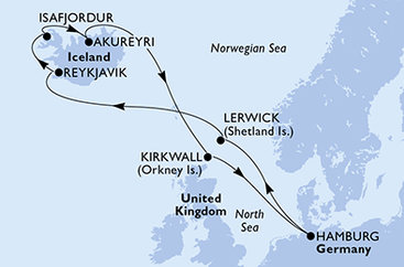 Německo, Velká Británie, Island z Hamburku na lodi MSC Preziosa