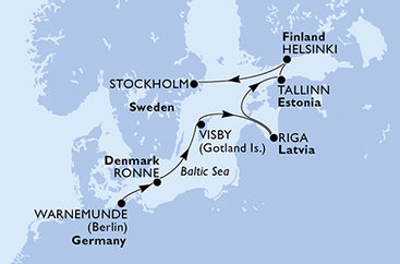 Německo, Dánsko, Švédsko, Lotyšsko, Estonsko, Finsko z Warnemünde na lodi MSC Poesia