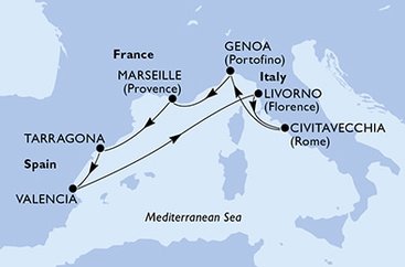 Španělsko, Itálie, Francie z Valencie na lodi MSC Fantasia