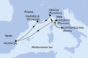 Španělsko, Itálie, Francie z Valencie na lodi MSC Fantasia
