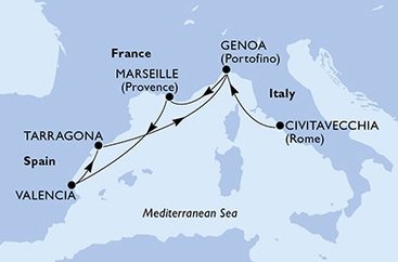 Itálie, Francie, Španělsko z Civitavecchia na lodi MSC Fantasia