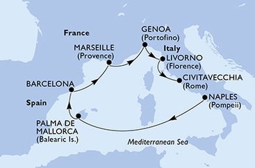 Itálie, Španělsko, Francie z Neapole na lodi MSC Fantasia