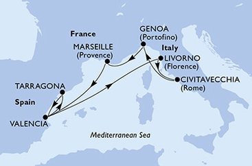 Španělsko, Itálie, Francie z Tarragony na lodi MSC Fantasia