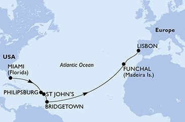 USA, Svatý Martin, Antigua a Barbuda, Barbados, Portugalsko z Miami na lodi MSC Seaside