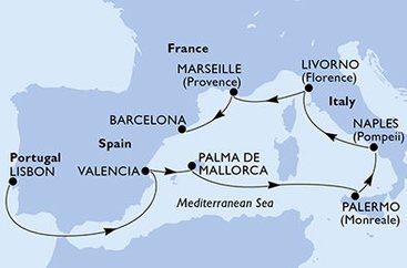 Portugalsko, Španělsko, Itálie, Francie z Lisabonu na lodi MSC Seaside