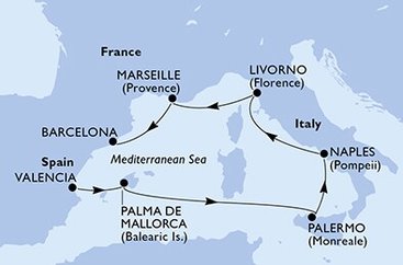 Španělsko, Itálie, Francie z Valencie na lodi MSC Seaside