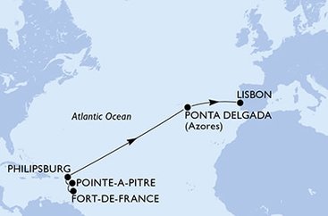 Martinik, Guadeloupe, Svatý Martin, Portugalsko z Fort-de-France, Martinik na lodi MSC Virtuosa
