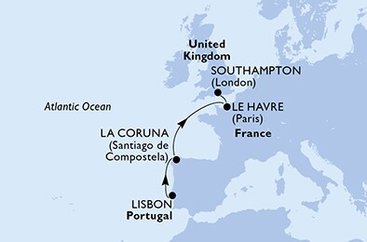 Portugalsko, Španělsko, Francie, Velká Británie z Lisabonu na lodi MSC Virtuosa