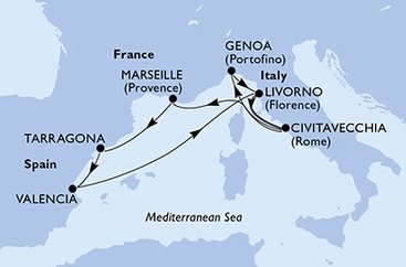 Itálie, Francie, Španělsko z Janova na lodi MSC Fantasia