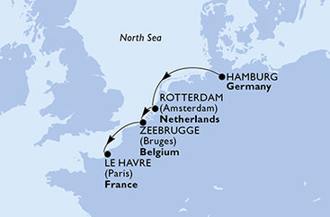 Německo, Nizozemsko, Belgie, Francie z Hamburku na lodi MSC Preziosa