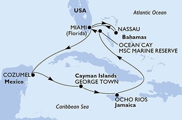 USA, Bahamy, Mexiko, Kajmanské ostrovy, Jamajka z Miami na lodi MSC Divina