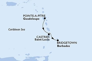Guadeloupe, Svatá Lucie, Barbados z Pointe-à-Pitre, Guadeloupe na lodi MSC Seaside