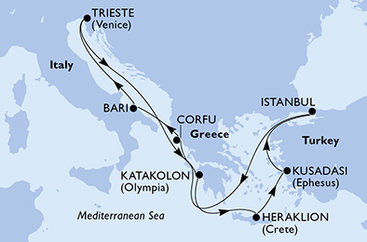 Itálie, Řecko, Turecko na lodi MSC Splendida