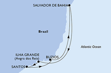 Brazílie ze Santosu na lodi MSC Grandiosa