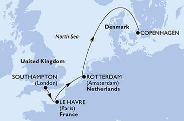 Velká Británie, Francie, Nizozemsko, Dánsko ze Southamptonu na lodi MSC Poesia