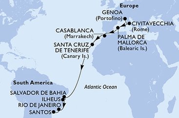Itálie, Španělsko, Maroko, Brazílie z Janova na lodi MSC Seaview