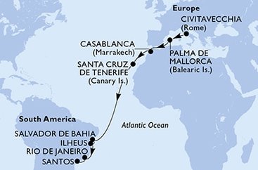 Itálie, Španělsko, Maroko, Brazílie z Civitavecchia na lodi MSC Seaview