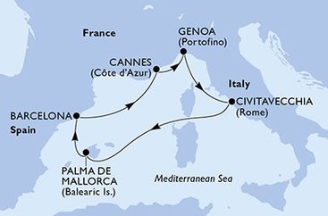 Itálie, Španělsko, Francie z Civitavecchia na lodi MSC Seaview