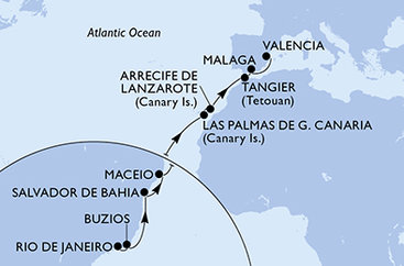 Brazílie, Španělsko, Maroko z Rio de Janeira na lodi MSC Grandiosa