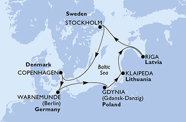 Dánsko, Německo, Polsko, Litva, Lotyšsko, Švédsko z Kodaně na lodi MSC Poesia