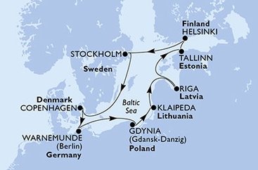 Dánsko, Německo, Polsko, Litva, Lotyšsko, Estonsko, Finsko, Švédsko z Kodaně na lodi MSC Poesia