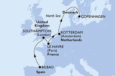 Španělsko, Velká Británie, Francie, Nizozemsko, Dánsko na lodi MSC Poesia