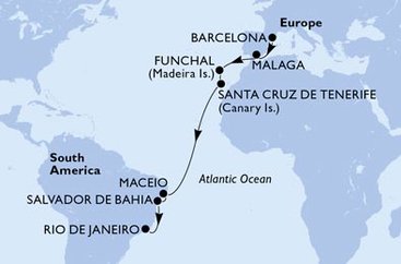 Španělsko, Portugalsko, Brazílie z Barcelony na lodi MSC Grandiosa