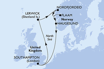 Velká Británie, Norsko ze Southamptonu na lodi MSC Virtuosa